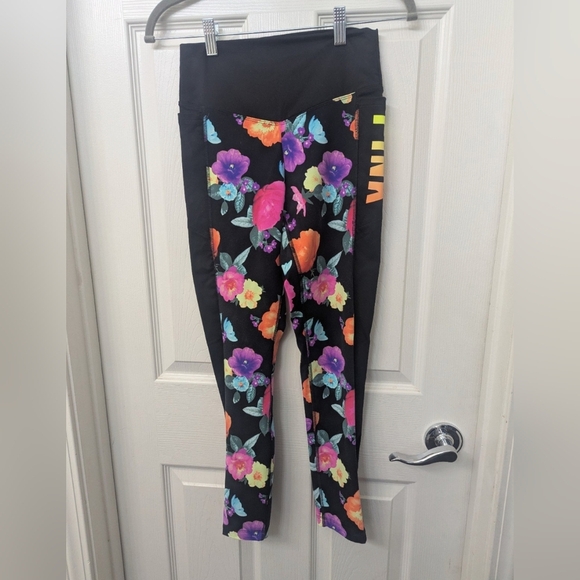 PINK Victoria's Secret Floral Leggings - Black, Pink, Orange, Blue - Picture 3 of 8